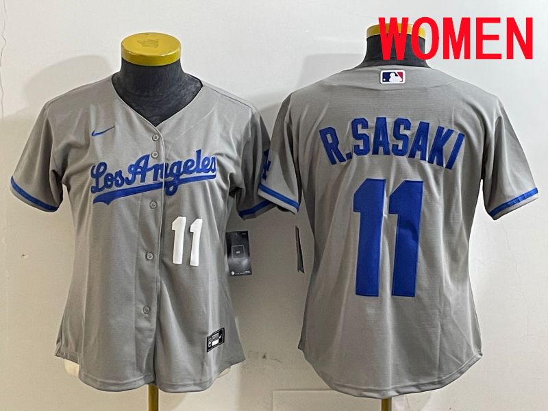 Women Los Angeles Dodgers #11 R.Sasaki Grey Game 2025 Nike MLB Jersey style 8